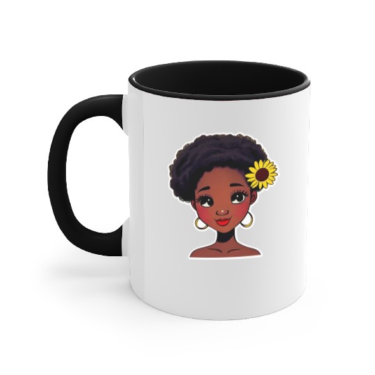 Black girl with sunflower Accent Mugs