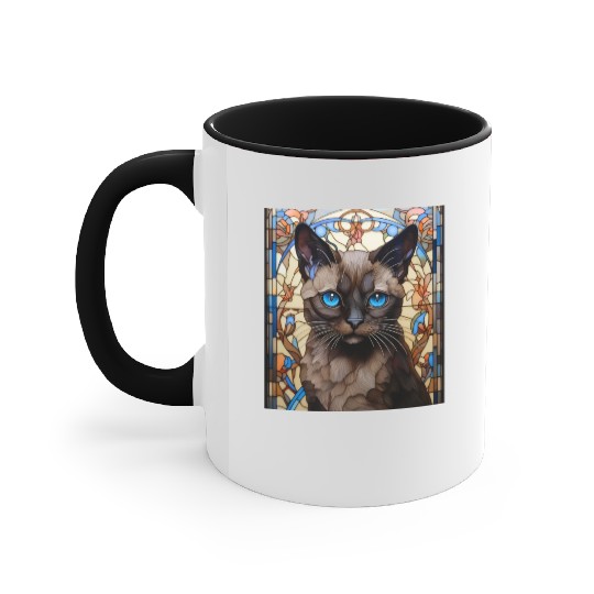 Siamese kitten in stained glass Accent Mugs