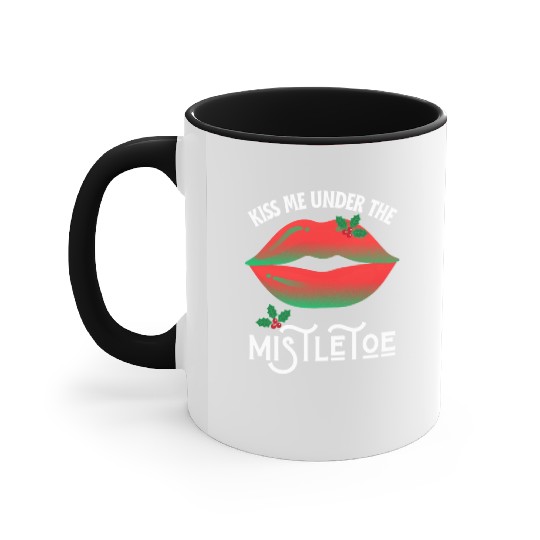 Kiss me under the Mistletoe Ugly Christmas Sweater Accent Mugs