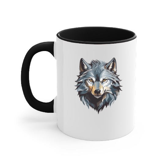 Majestic Wolf Face Illustration Accent Mugs