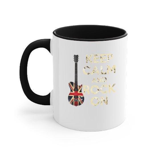 Keep Calm and Rock On Union Jack Guitar Accent Mugs