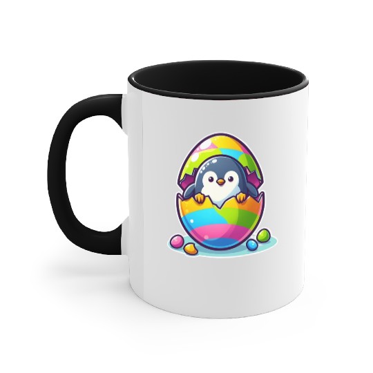 Penguin hatches from colorful Easter egg Accent Mugs