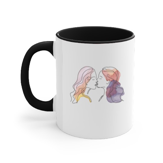 Lesbian Couple Simple Minimalistic Drawing Accent Mugs