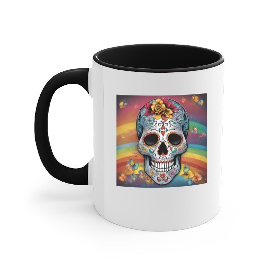A Sugar Skull pastel colors & Rainbow Accent Mugs