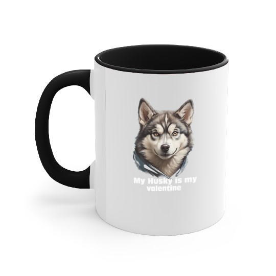 My Husky is my valentine Accent Mugs
