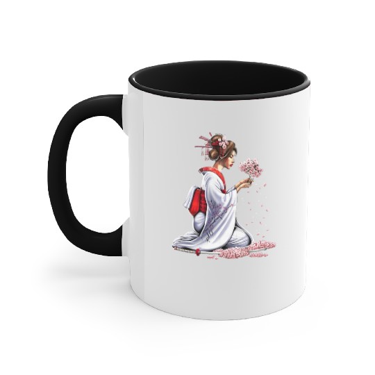 Japanese Samurai Girl Accent Mugs