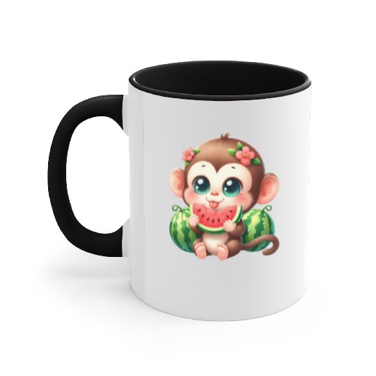 Monkey Eating Watermelon Accent Mugs