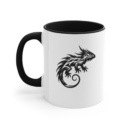 Shaggy Bearded Dragon Tribal Dragon Tattoo Accent Mugs