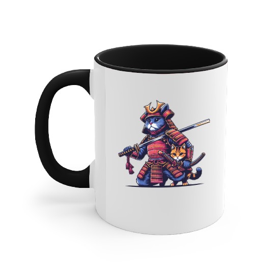 Light Samurai Cat Accent Mugs