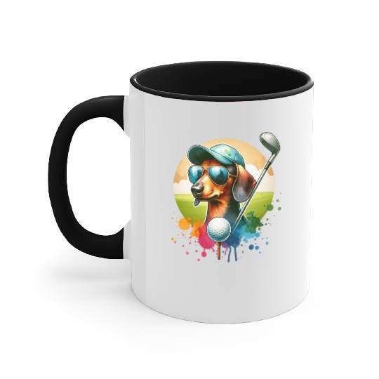 Cool Golf Player Dachshund Wiener Dog Design Accent Mugs