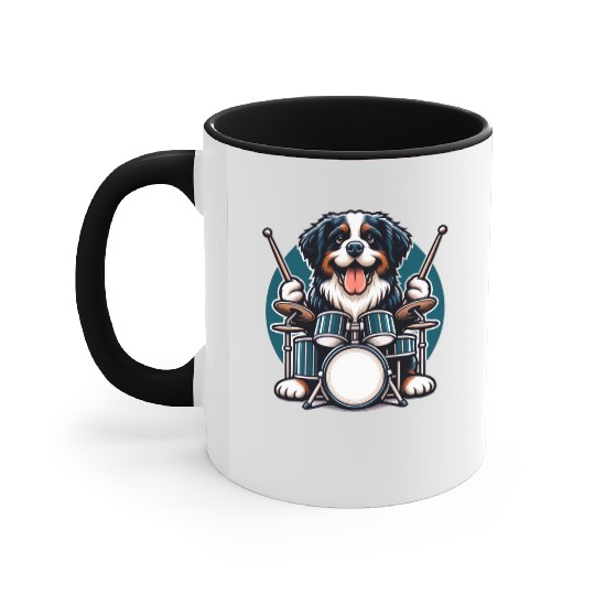 Cool Bernese Mountain Dog Drummer Design Accent Mugs