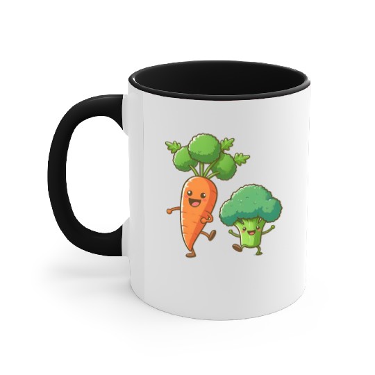 Carrot Dancing with Broccoli Accent Mugs