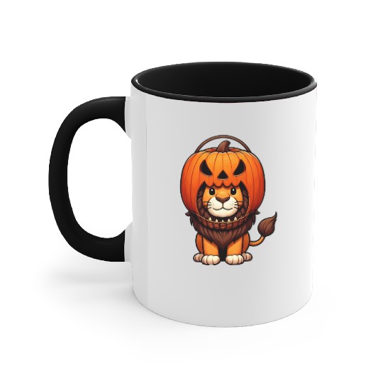 Lion with Halloween Pumpkin Helmet Accent Mugs