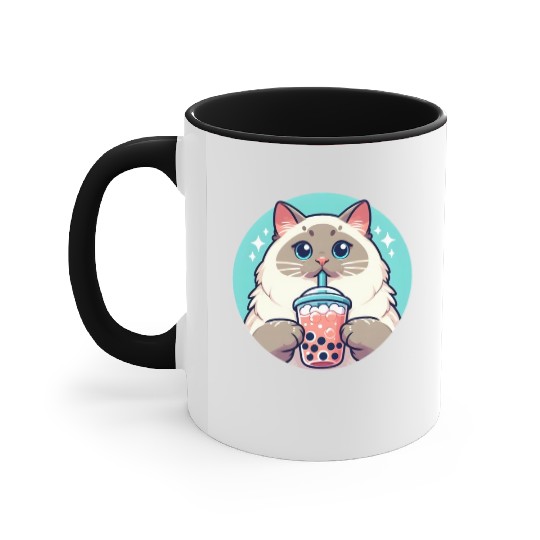 Siamese cat having bubble tea Accent Mugs