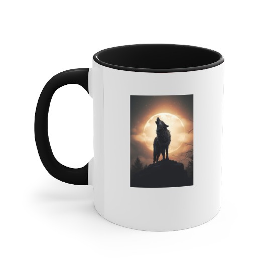 Digital art moon and wolf - Cool wolf leader Alpha Accent Mugs