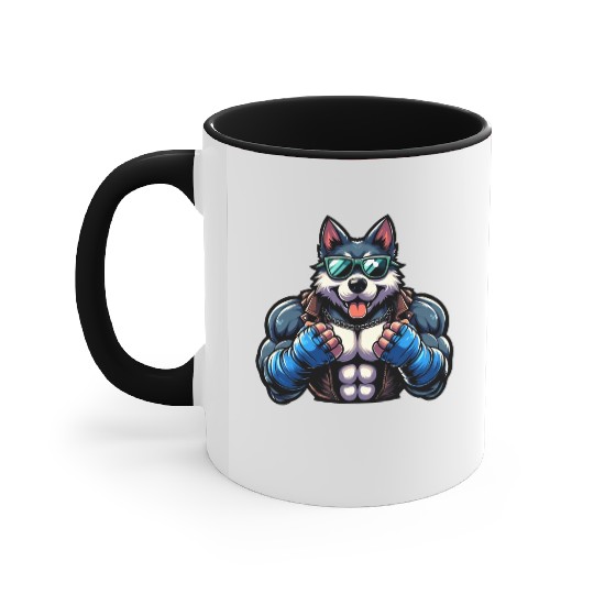Biker Husky with Chain and Blue Gloves Accent Mugs