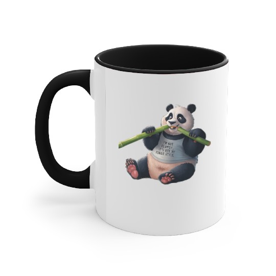 Panda Paradise: Serene Panda Enjoying a Bamboo Fea Accent Mugs