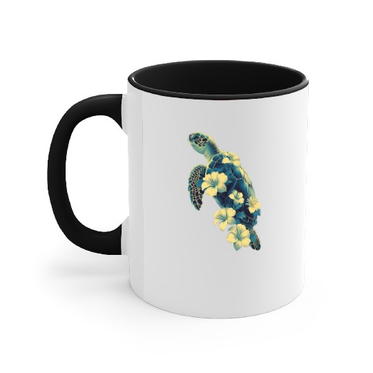 Nature Inspired Floral Sea Turtle with Tropical Fl Accent Mugs