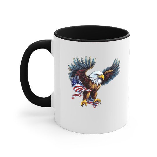 4th Of July US flag with eagle Accent Mugs