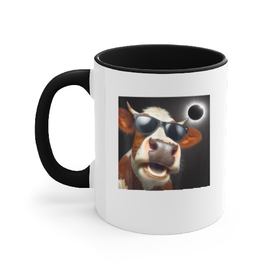 Funny Solar Eclipse Wearing Glasses Accent Mugs