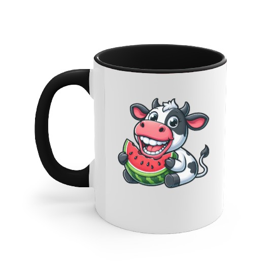 Funny cow bull steer watermelon summer fruit Accent Mugs