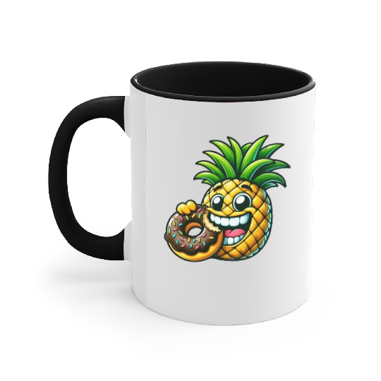 Funny Pineapple Donut Cartoon Fruity Sweet Design Accent Mugs