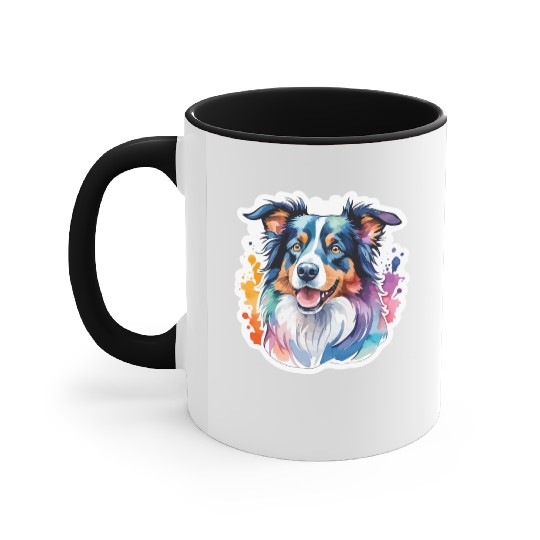 Border Collie Watercolor Accent Mugs