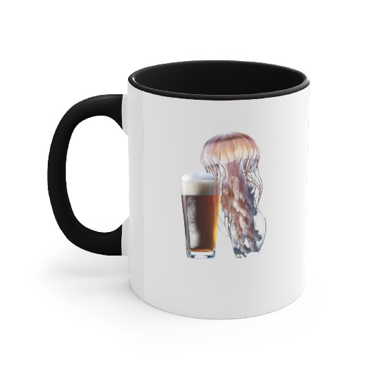 Jellyfish Drinking Beer Realistic Accent Mugs