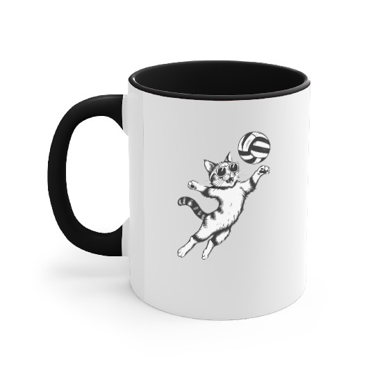 Cat Wearing Sunglasses Playing Volleyball Accent Mugs