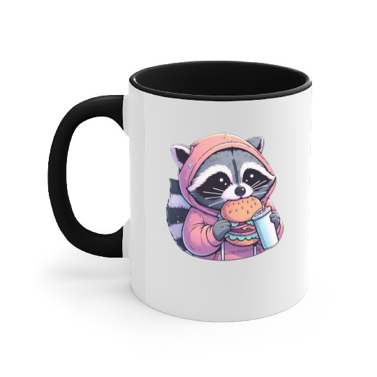 Trash Panda - Raccoon eating fast food Accent Mugs