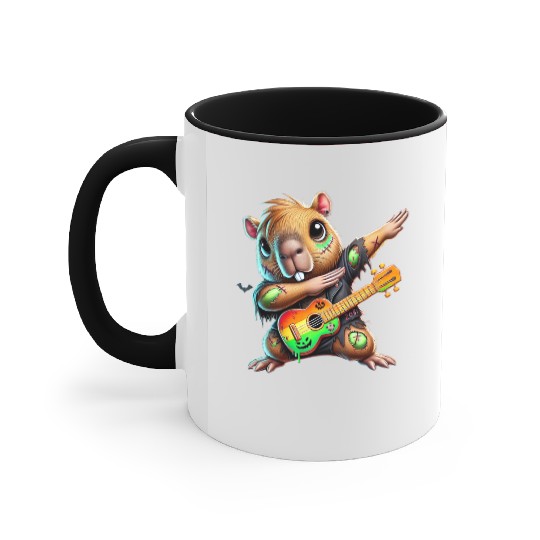 Cute Dabbing Capybara Zombie Squad Guitar Hallowee Accent Mugs