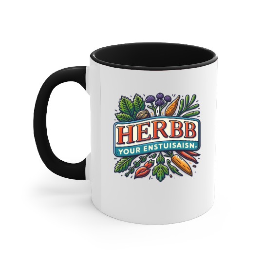 Herb Your Enthusiasm: A fun, punny herbs design. Accent Mugs