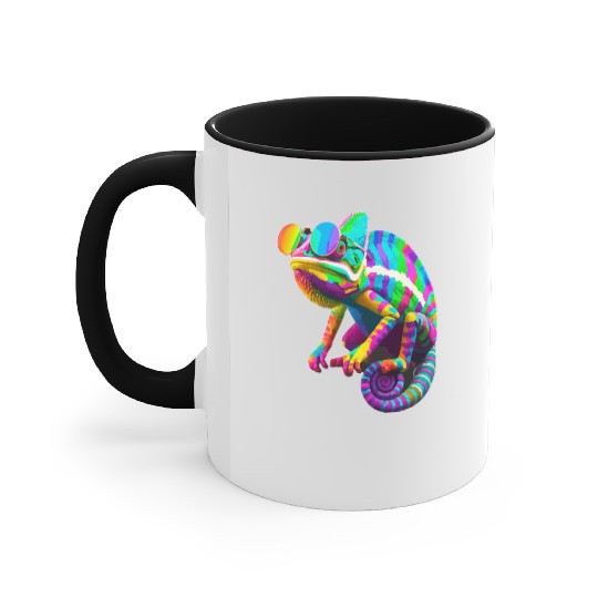 Colorful Chameleon with Sunglasses Accent Mugs