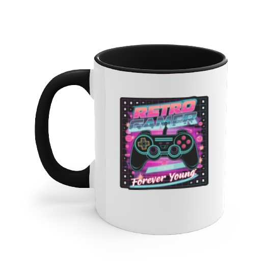 Retro Gamer Forever Young 01 sticker Accent Mugs