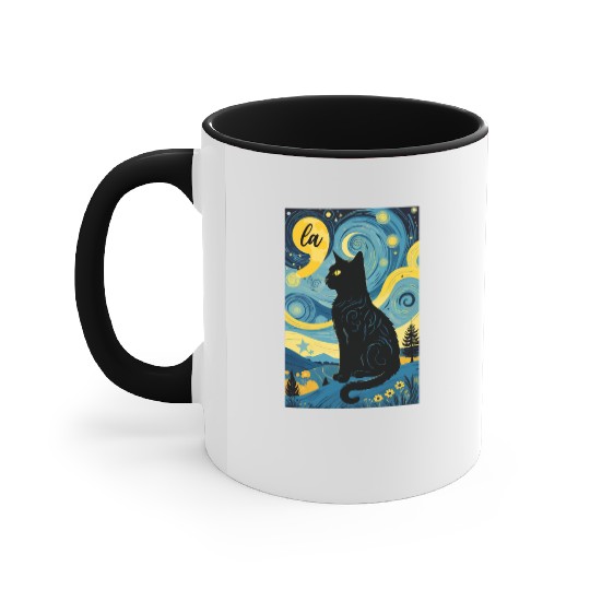 Halloween Starry Night Black Cat Comma La Harris Accent Mugs