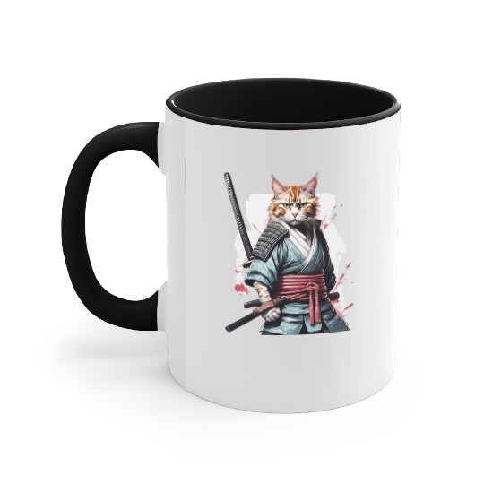 Fearless Samurai Cat Accent Mugs