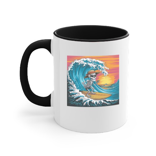Surfing Skeleton Vibes Surfing Lifestyle Retro Accent Mugs