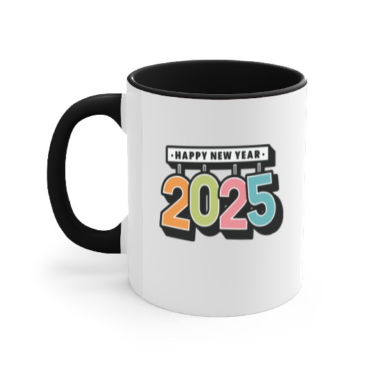 Colorful Happy New Year 2025 Accent Mugs