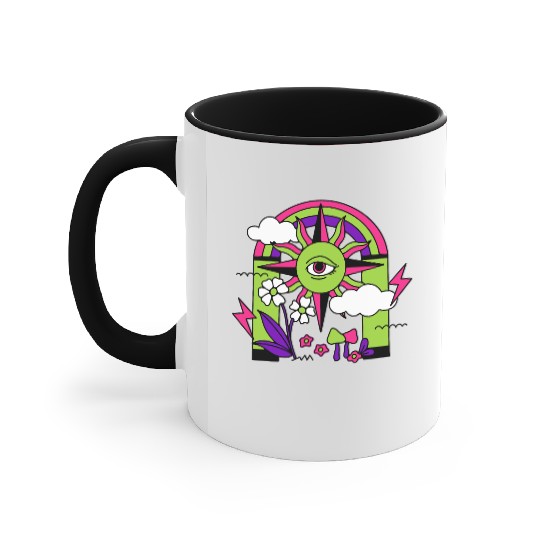 Pink ve Green Psychedelic I Need Space Accent Mugs
