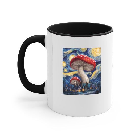 Starry Night Mushroom Surreal Dreamscape nature Accent Mugs