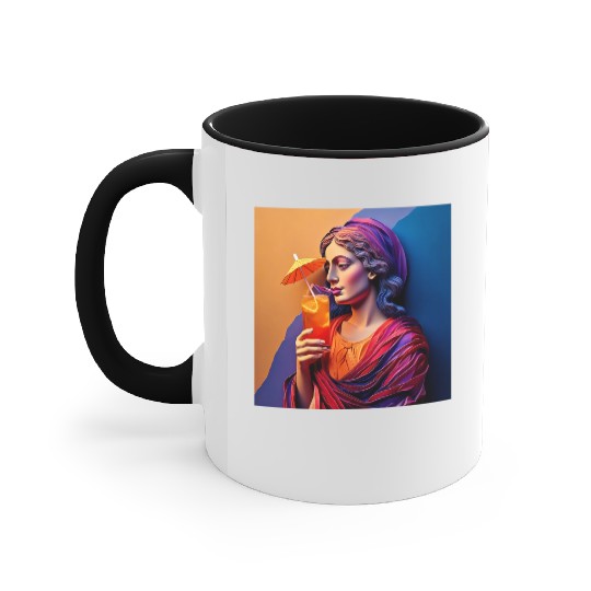 3D Artistic Lady with Tropical Drink in Vibrant Accent Mugs