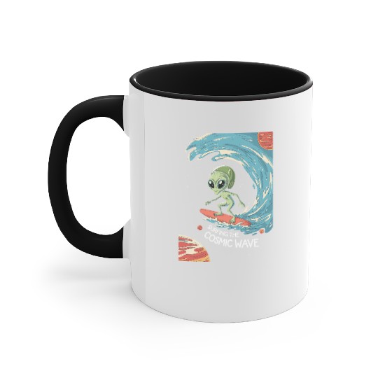 crazy Alien Gift Surfing the Cosmic Wave Accent Mugs