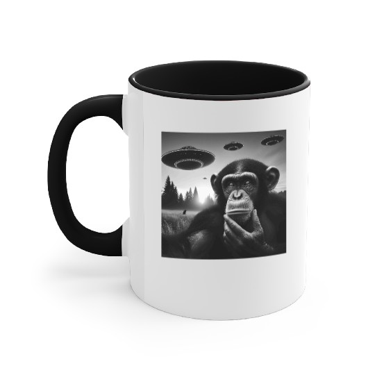 Chimp Monkey Ape Funny Selfie with UFOs Weird Alie Accent Mugs