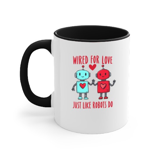 Valentine's Day Gift: Two Robots in Love on Bella Accent Mugs