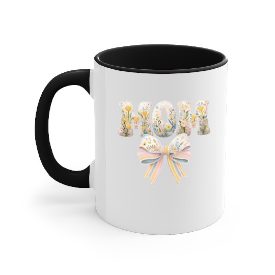 Floral MOM Design with Pastel Bow Accent Mugs