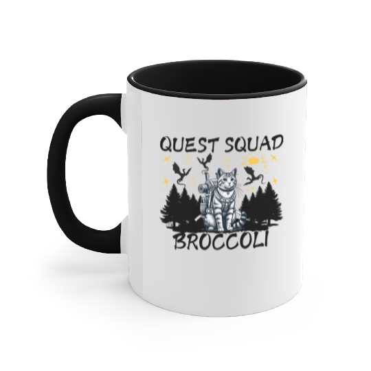 Retro Quest Fantasy Squad Broccoli Funny Cat Lover Accent Mugs