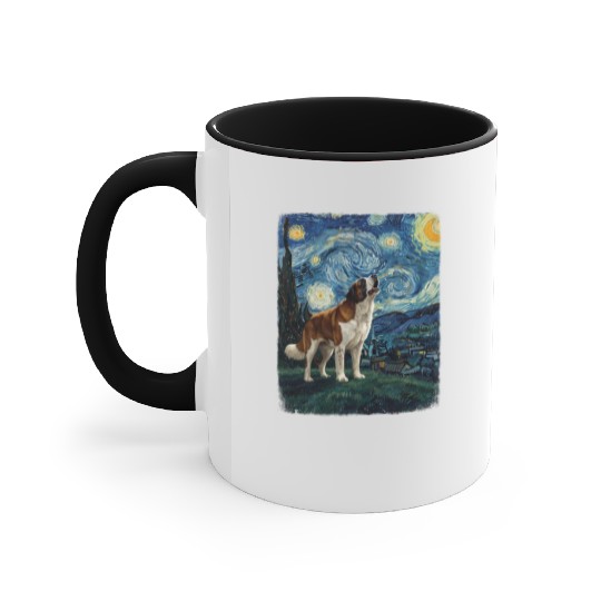 Saint Bernard Howling At Moon Starry Night Van Gog Accent Mugs