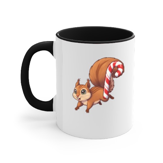 A squirrel with a candy cane tail. Accent Mugs