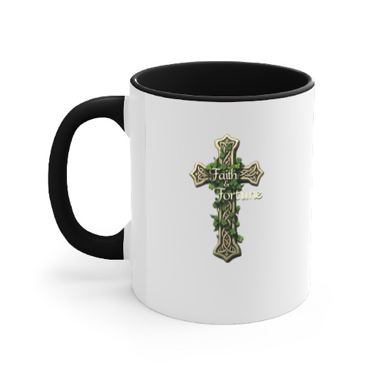 Celtic Cross Faith & Fortune Shamrock Design Accent Mugs