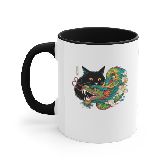 Ukiyo-e Black Cat Chinese Dragon Accent Mugs